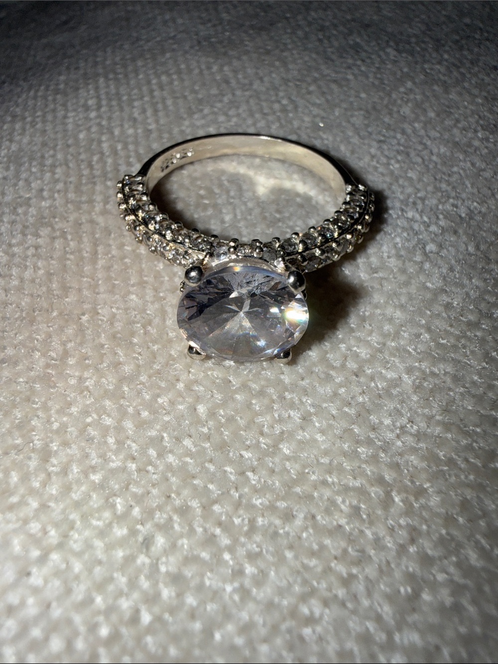 Clear Solitaire Halo Ring in Silver-Tone